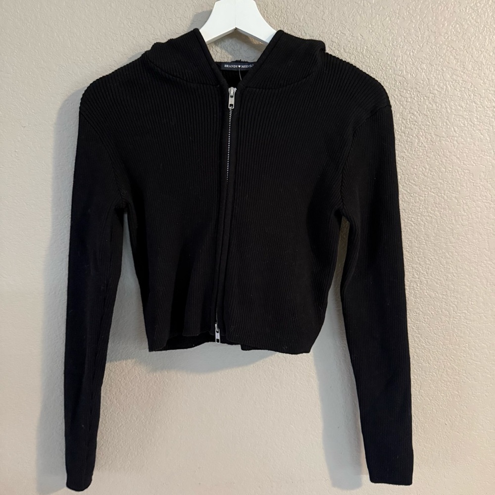 Brandy Melville Black Ribbed Hoodie